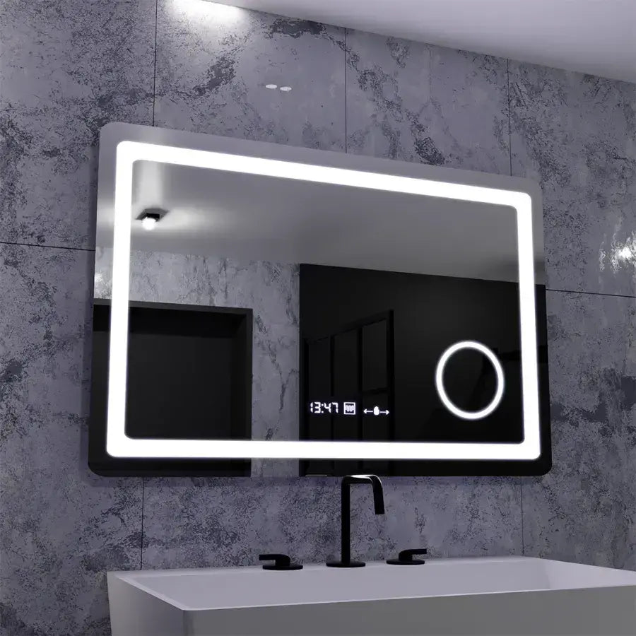 Rectangular LED Mirror, 90x60cm, Souverain MotionGlow Marcello, De-fogging System, Clock & Thermometer, Cosmetic Magnifier, Dimable Marcello Mirrors Default Title Alessandro Design