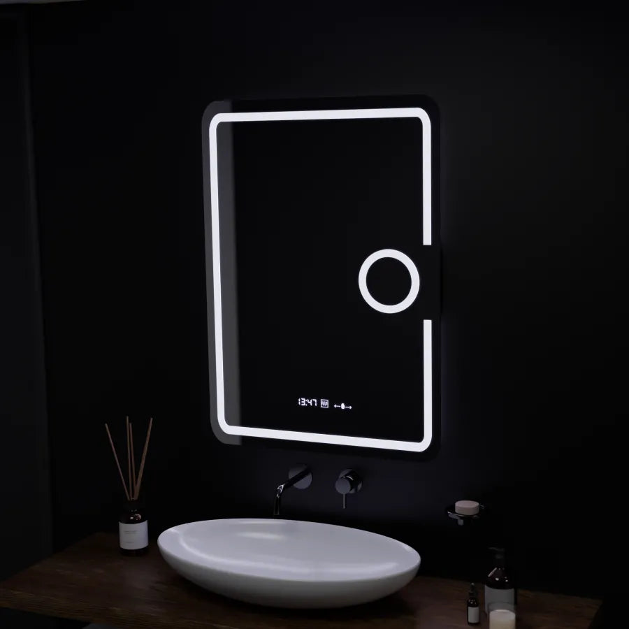 Rectangular LED Mirror, 50x70cm, Eclat MotionGlow Marcello, De-fogging System, Clock & Thermometer, Cosmetic Magnifier, Dimable Marcello Mirrors Default Title Alessandro Design
