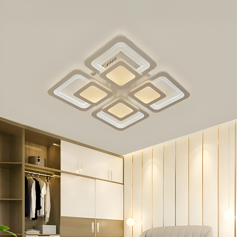 LED chandelier with remote control SUSAN 96W, 4 Squares, Cold/Warm/Neutral light, Dimmable, White LED chandelier with remote control Default Title Alessandro Design
