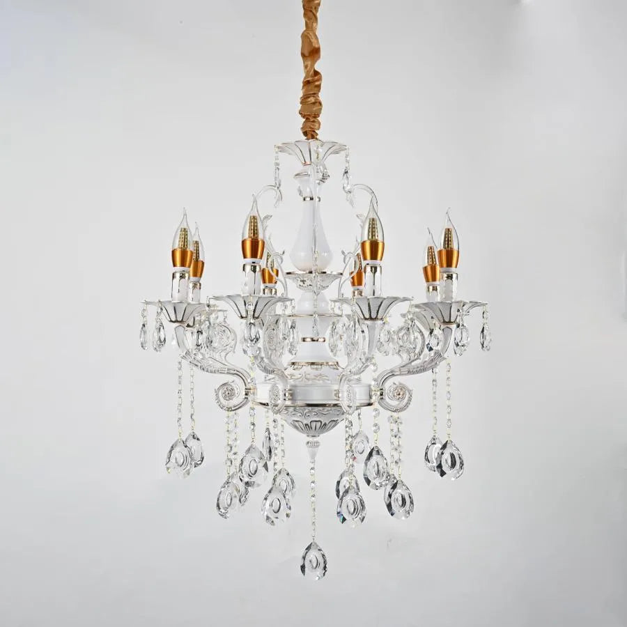 Bruhier Crystal Chandelier 8x E14, Diameter 65cm, White with Gold, Adjustable Height Classic Chandeliers Default Title Alessandro Design