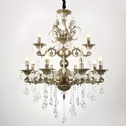 SANSSOUCI Royal Chandelier 12xE14 Metal and Crystal Adjustable Height Antique Brass Classic Chandeliers Default Title Alessandro Design