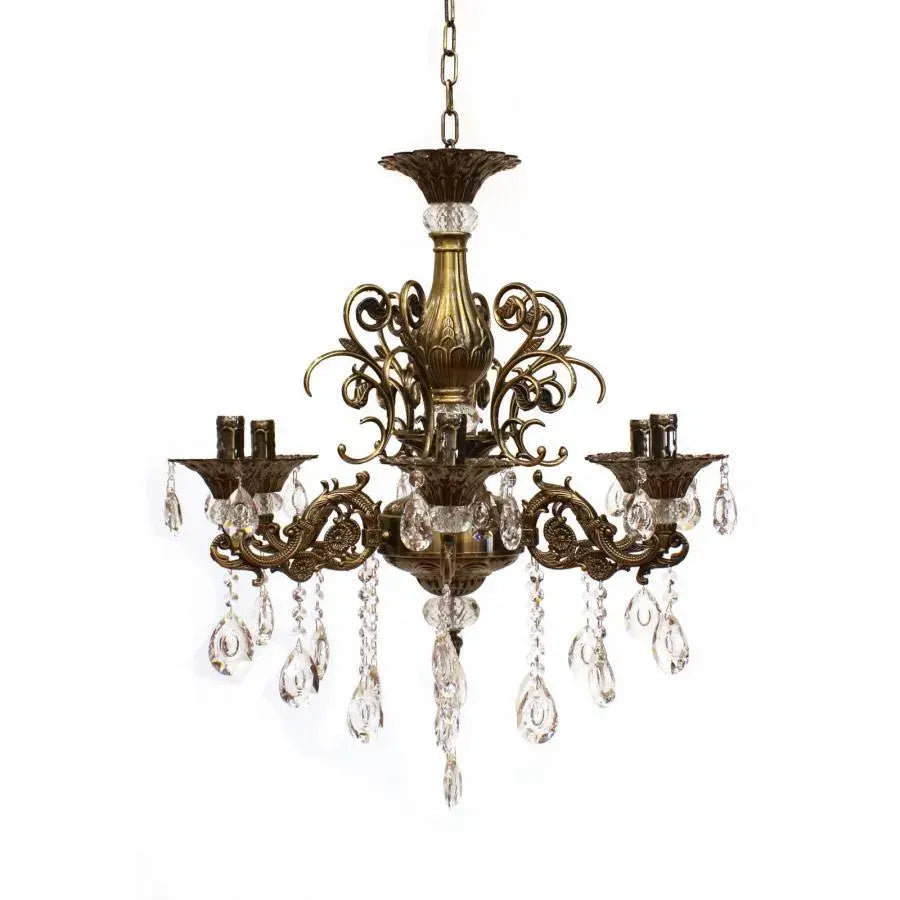Crystal Chandelier SANSSOUCI Magno, 6xE14, Diameter 62cm, Antique Brass Classic Chandeliers Default Title Alessandro Design