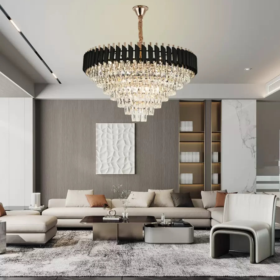Crystal Chandelier VERSAILLES Supremo 12xE14, Diameter 80cm, Shiny Gold and Black, Adjustable Height Crystal Chandeliers Default Title Alessandro Design