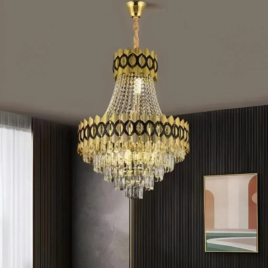 Crystal Chandelier Evangeline Gold Black 10XE14 Height Adjustable Crystal Chandelier Default Title Alessandro Design