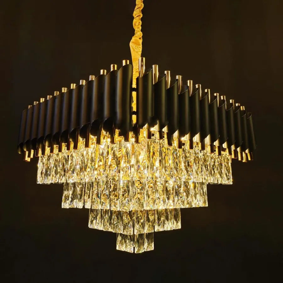 Crystal Chandelier VERSAILLES Eleganza 8x E14, 48 cm, Shiny Gold and Black, Adjustable Height Crystal Chandeliers Default Title Alessandro Design