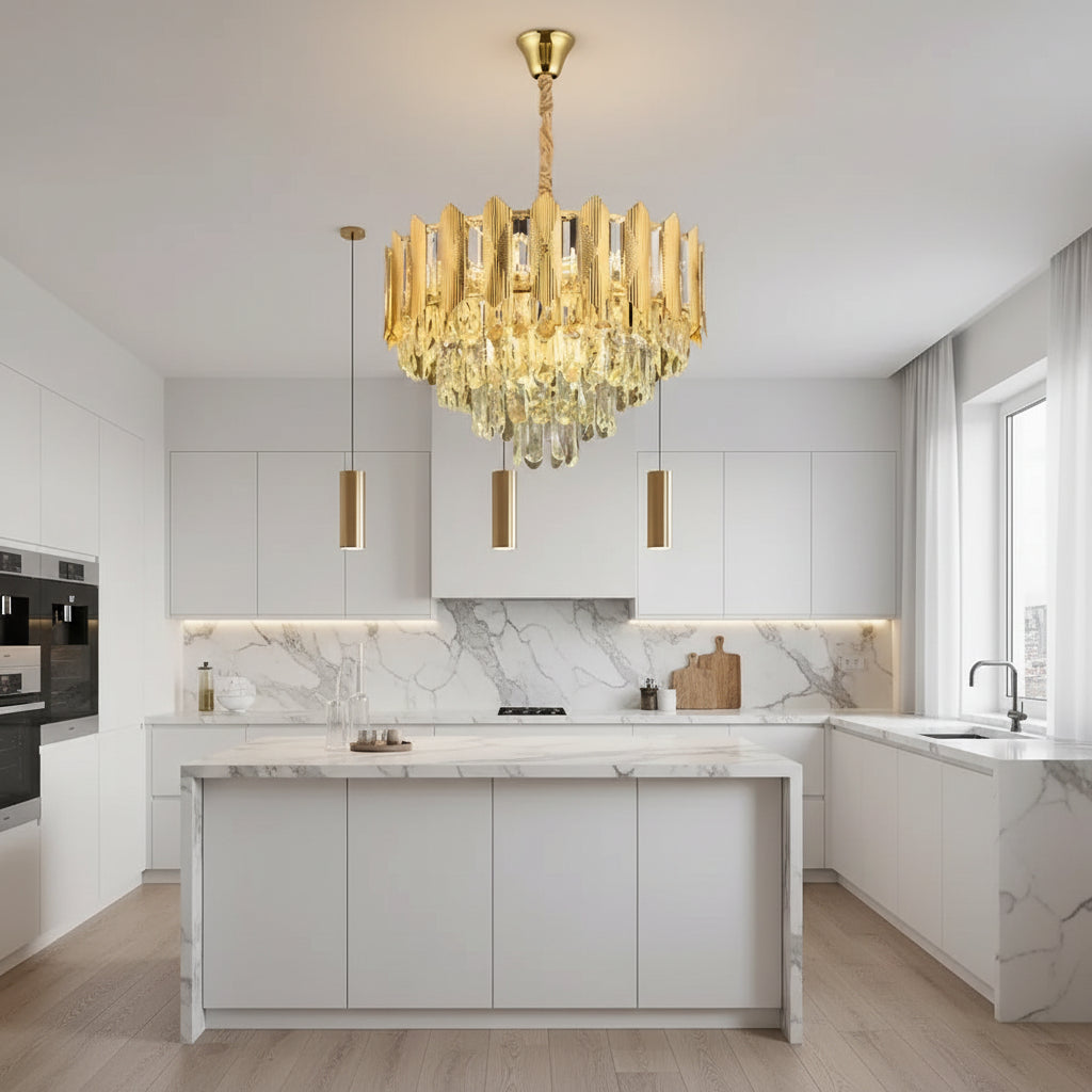 Crystal Chandelier BUCKINGHAM Petito 3xE14, Diameter 30cm, Shiny Gold, Adjustable Height Crystal Chandelier Default Title Alessandro Design