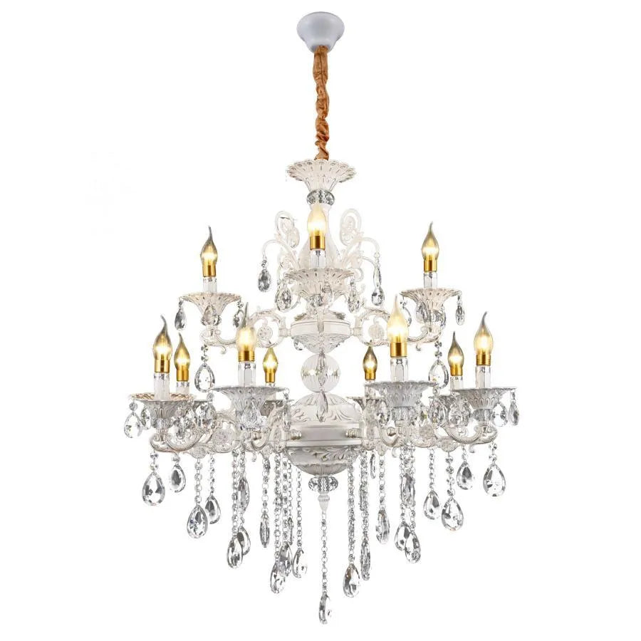SANSSOUCI Royal Chandelier 12xE14 Metal and Crystal Height Adjustable White and Silver Crystal Chandeliers Default Title Alessandro Design
