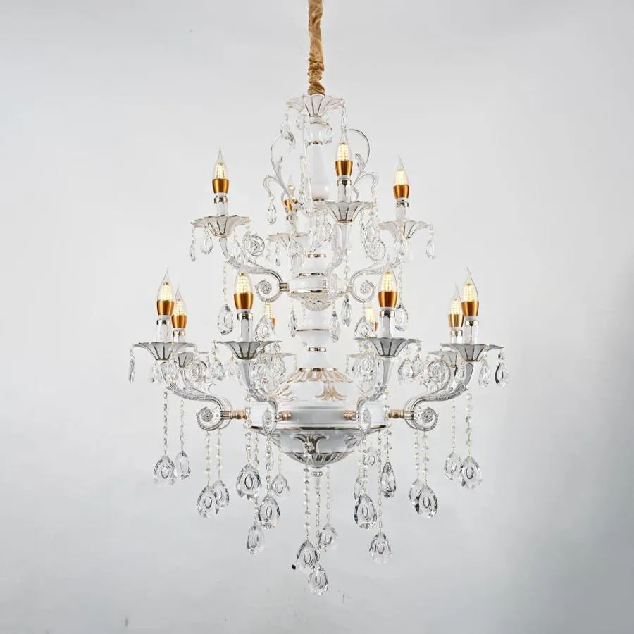 Bruhier Crystal Chandelier 12x E14, Diameter 75cm, White with Gold, Adjustable Height Classic Chandeliers Default Title Alessandro Design