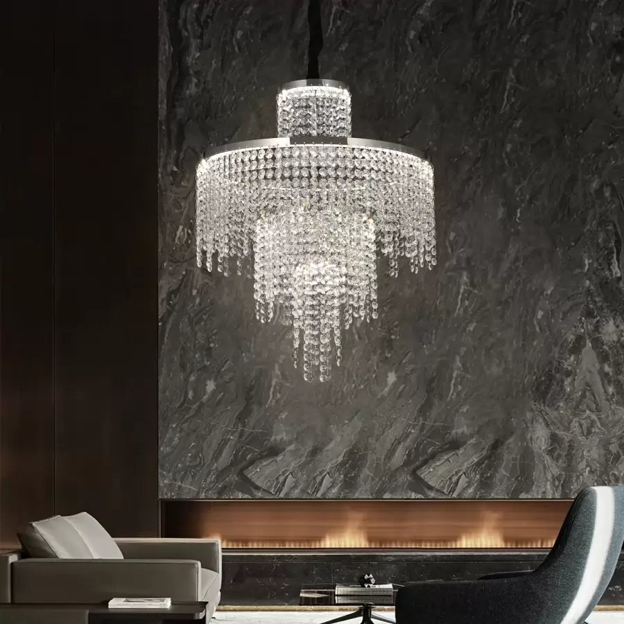 Crystal LED Chandelier with Remote Control Oscar 59W Dimable Silver Modern Chandeliers Default Title Alessandro Design
