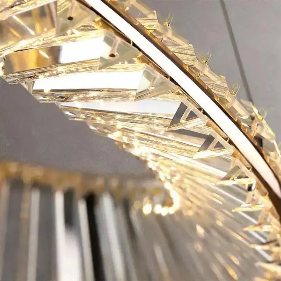 Suspended LED chandelier with remote control and crystal CAIRO 36W, 1 Circle, Cold/Warm/Neutral light, Dimmable, Shiny Gold, Height Adjustable Crystal LED Chandeliers Default Title Alessandro Design