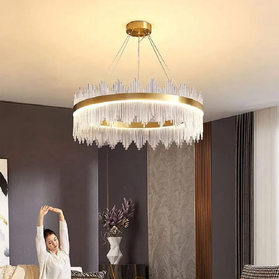 LED Chandelier with Remote Control Aurelio 133W Dimable Gold Chandelier Crystal Default Title Alessandro Design