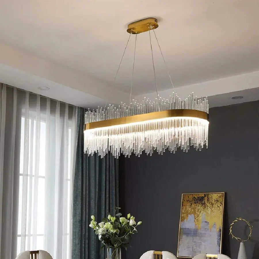 Suspended LED Chandelier with Remote Control, SIMONE 105W, Linear, Cold/Warm/Neutral light, Dimmable, Shiny Gold, Height Adjustable LED Chandelier Default Title Alessandro Design
