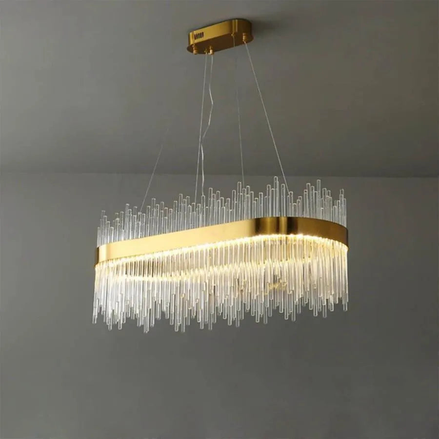 Suspended LED Chandelier with Remote Control, SIMONE 105W, Linear, Cold/Warm/Neutral light, Dimmable, Shiny Gold, Height Adjustable LED Chandelier Default Title Alessandro Design