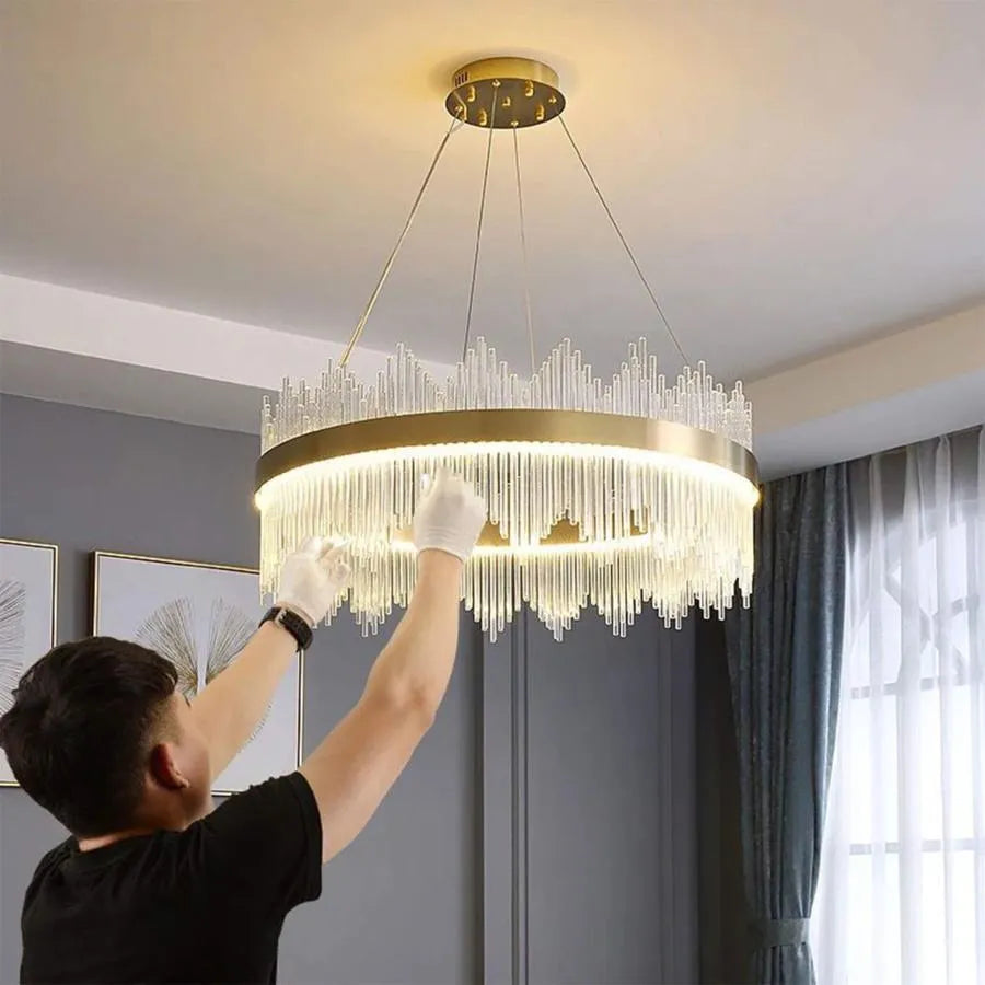 LED Chandelier with Remote Control Lazaro 63W Dimable Gold Crystal Candelabra Default Title Alessandro Design