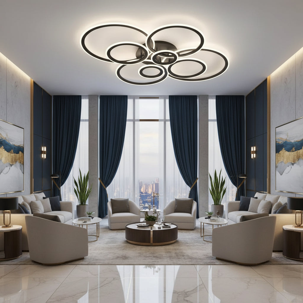 LED Chandelier with remote control BETTY 127W, 8 Circles, Cold/Warm/Neutral light, Dimmable, Black LED Chandeliers with Remote Control Default Title Alessandro Design