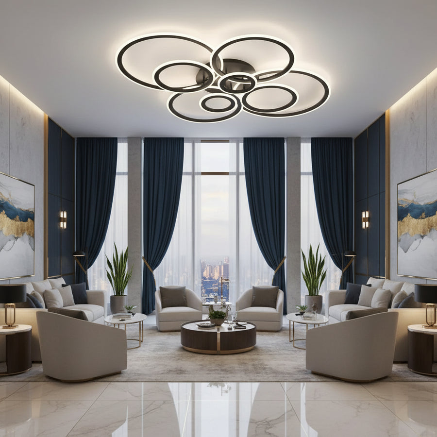 LED Chandelier with remote control BETTY 127W, 8 Circles, Cold/Warm/Neutral light, Dimmable, Black LED Chandeliers with Remote Control Default Title Alessandro Design