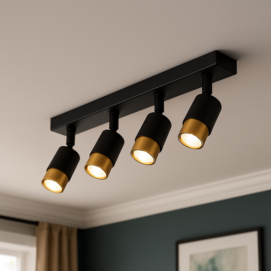 LED Projector with 4xGU10 Spotlights, Gold, Metal and Acrylic Modern Bulb Chandeliers Default Title Alessandro Design