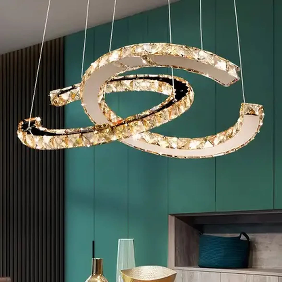 Suspended LED chandelier with remote control and crystal PRISM ANTEA 57W, 2 Circles, Cold/Warm/Neutral light, Dimmable, Shiny Chrome, Adjustable Height LED Chandeliers with Remote Control Default Title Alessandro Design