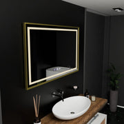 Rectangular LED Mirror, 100x80cm, Verite Royale Gold Motion Glow Marcello, Demisting System, Clock & Thermometer, Dimable Mirrors Marcello Default Title Alessandro Design