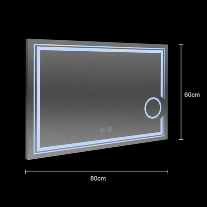 Rectangular LED mirror, 80x60cm, CANTO Touch, Demister System, Dimmable
