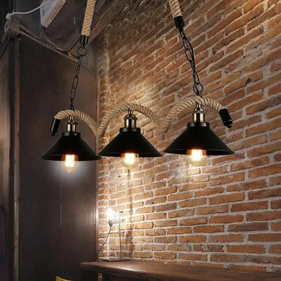 Rope Chandelier, 3xE27, Brown, Metal and String LV570/3BK