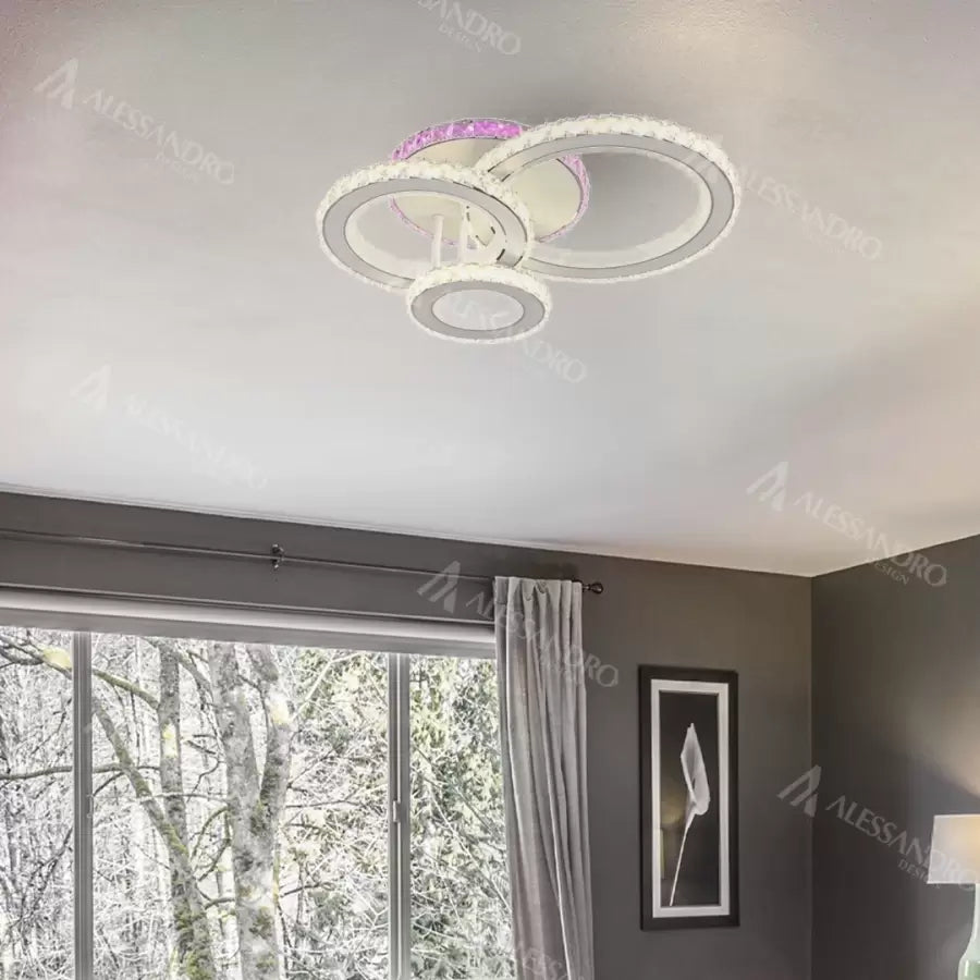 LED chandelier with remote control and crystal LEOCADIA RGB 134W, 3 Circles, Cold/Warm/Neutral light, Dimmable, White Crystal LED Chandelier Default Title Alessandro Design