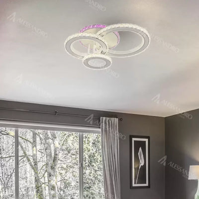 LED chandelier with remote control and crystal LEOCADIA RGB 134W, 3 Circles, Cold/Warm/Neutral light, Dimmable, White