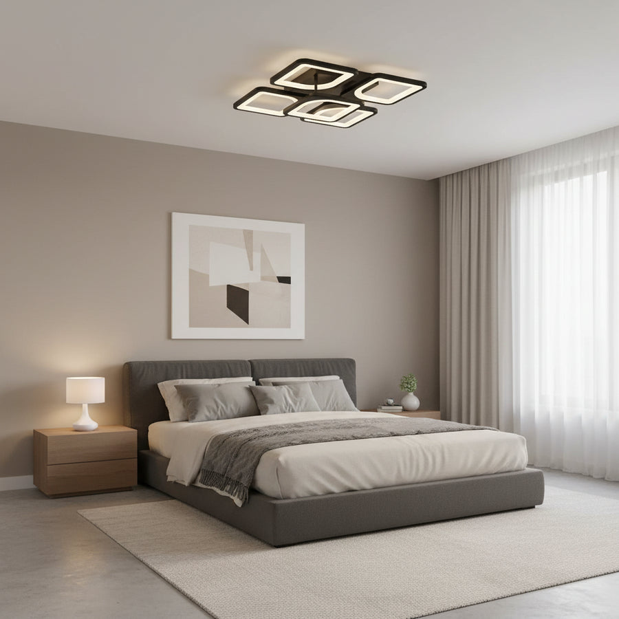 LED chandelier with remote control ZOE 65W, 5 Squares, Cold/Warm/Neutral light, Dimmable, Black LED chandeliers with remote control Default Title Alessandro Design
