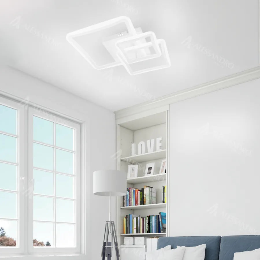 LED chandelier with remote control FARYDA 120W, 3 Squares, Cold/Warm/Neutral light, Dimmable, White