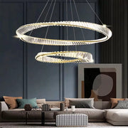 Suspended LED chandelier with remote control and crystal CAIRO 98W, 2 Circles, Cold/Warm/Neutral light, Dimmable, Shiny Gold, Height Adjustable Crystal LED Chandeliers Default Title Alessandro Design
