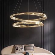 Suspended LED chandelier with remote control and crystal CAIRO 98W, 2 Circles, Cold/Warm/Neutral light, Dimmable, Shiny Gold, Height Adjustable Crystal LED Chandeliers Default Title Alessandro Design