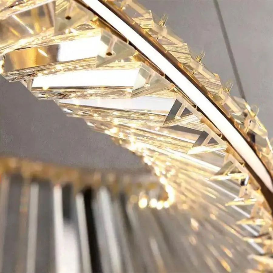 Suspended LED chandelier with remote control and crystal CAIRO 98W, 2 Circles, Cold/Warm/Neutral light, Dimmable, Shiny Gold, Height Adjustable Crystal LED Chandeliers Default Title Alessandro Design