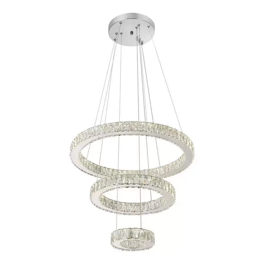 Suspended LED chandelier with remote control and crystal CANAAN 120W, 3 Circles, Cold/Warm/Neutral light, Dimmable, Shiny Chrome, Adjustable Height Crystal LED Chandeliers Default Title Alessandro Design