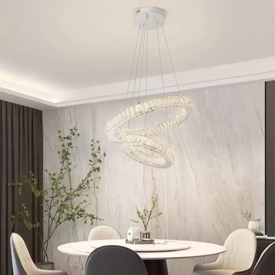 Suspended LED chandelier with remote control and crystal CANAAN 80W, 2 Circles, Cold/Warm/Neutral light, Dimmable, Shiny Chrome, Adjustable Height Modern Chandeliers Default Title Alessandro Design