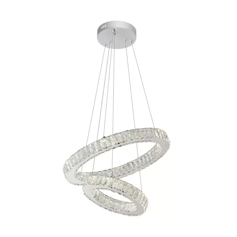 Suspended LED chandelier with remote control and crystal CANAAN 80W, 2 Circles, Cold/Warm/Neutral light, Dimmable, Shiny Chrome, Adjustable Height Modern Chandeliers Default Title Alessandro Design