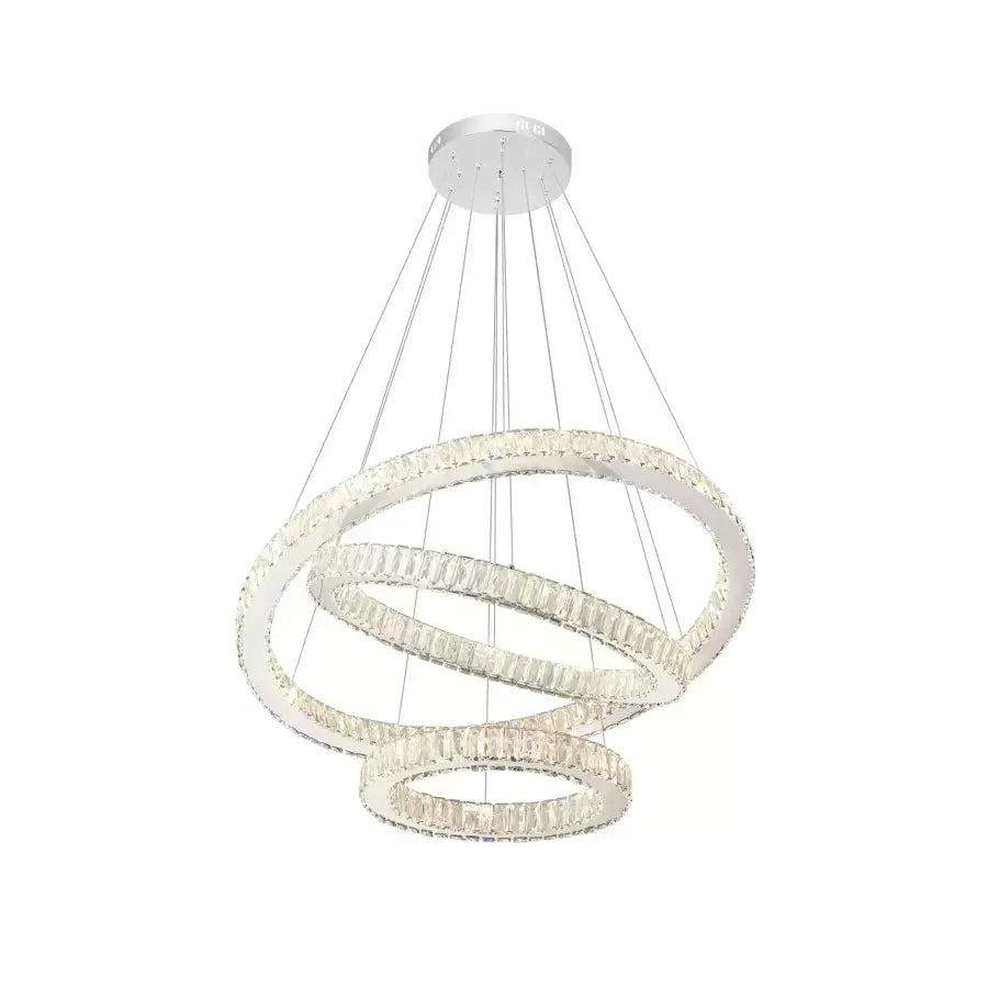 Suspended LED chandelier with remote control and crystal CAYDEN 200W, 3 Circles, Cold/Warm/Neutral light, Dimmable, Shiny Chrome, Adjustable Height LED Chandelier Default Title Alessandro Design