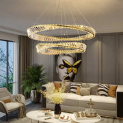 Suspended LED chandelier with remote control and crystal CAIRO 98W, 2 Circles, Cold/Warm/Neutral light, Dimmable, Shiny Gold, Height Adjustable Crystal LED Chandeliers Default Title Alessandro Design