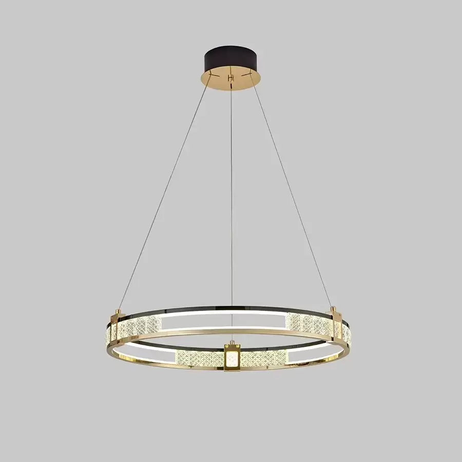 Suspended LED chandelier with remote control and crystal ROGER 80W, 1 Circle, Cold/Warm/Neutral light, Dimmable, Shiny Gold, Height Adjustable Crystal LED Chandeliers Default Title Alessandro Design