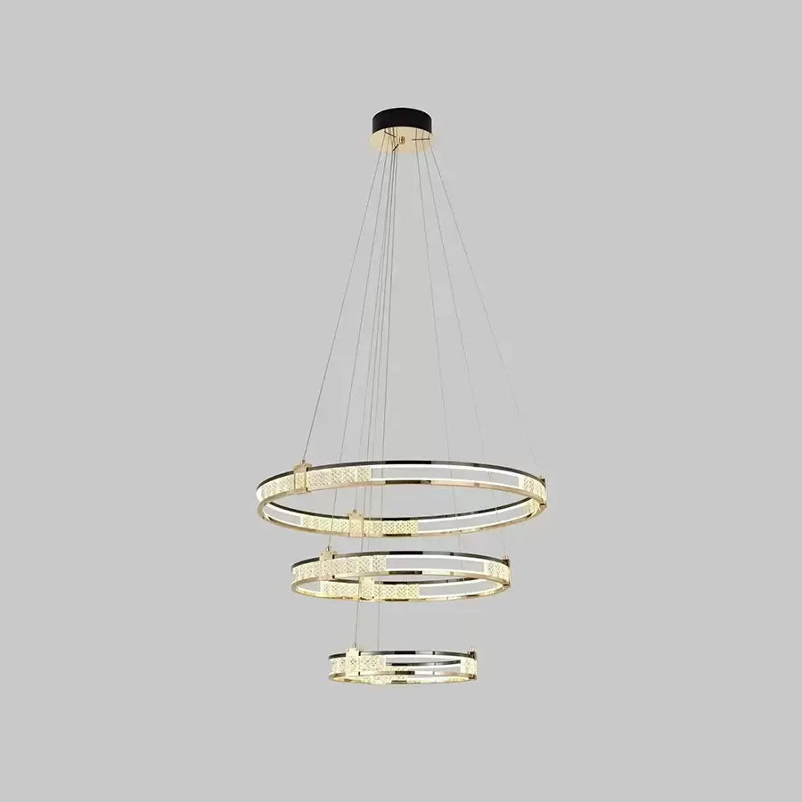 Suspended LED chandelier with remote control and crystal ROGER 150W, 3 Circles, Cold/Warm/Neutral light, Dimmable, Shiny Gold, Height Adjustable Crystal LED Chandeliers Default Title Alessandro Design