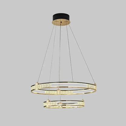 Suspended LED chandelier with remote control and crystal ROGER 100W, 2 Circles, Cold/Warm/Neutral light, Dimmable, Shiny Gold, Height Adjustable Crystal LED Chandeliers Default Title Alessandro Design