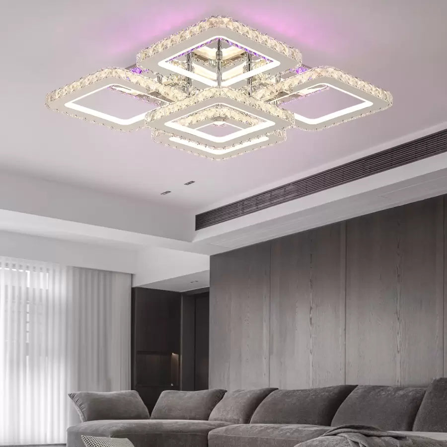 LED chandelier with remote control with crystal QUADRIA SUPREMO RGB, 143W, 5 Squares, Cold/Warm/Neutral light, Dimable, Shiny Chrome LED Chandeliers with Remote Control Default Title Alessandro Design