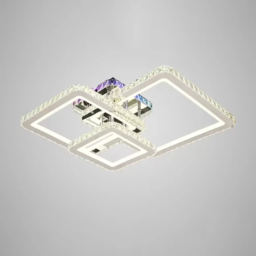 LED chandelier with remote control and crystal JUSTIN RGB 106W, 3 Squares, Cold/Warm/Neutral light, Dimmable, Shiny Chrome Crystal LED Chandeliers Default Title Alessandro Design
