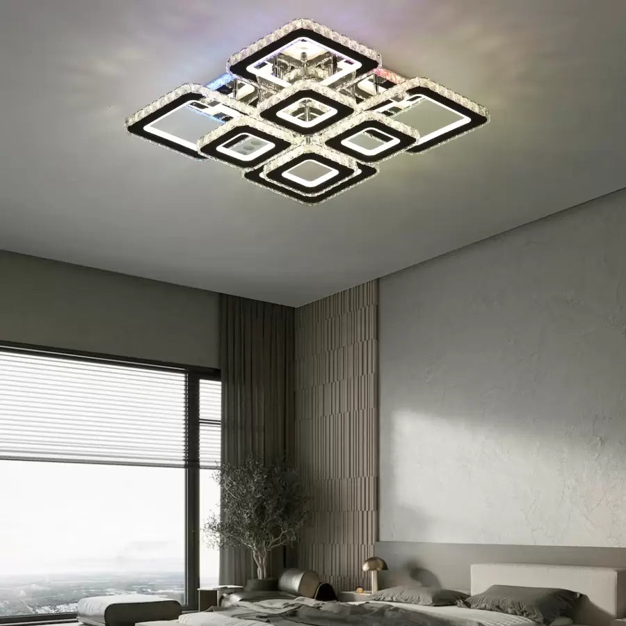 LED chandelier with remote control and crystal QUADRIA SUPREMO RGB 168W, 8 Squares, Cold/Warm/Neutral light, Dimmable, Shiny Chrome LED Chandeliers with Remote Control Default Title Alessandro Design