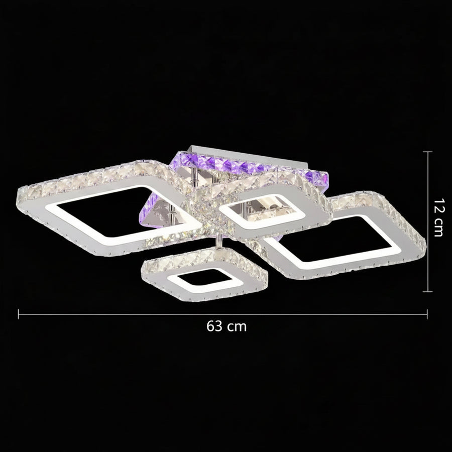 LED chandelier with remote control and crystal NOVA RHOMBA RGB 95W, 4 Squares, Cold/Warm/Neutral light, Dimmable, Shiny Chrome LED Chandeliers & Crystals Default Title Alessandro Design