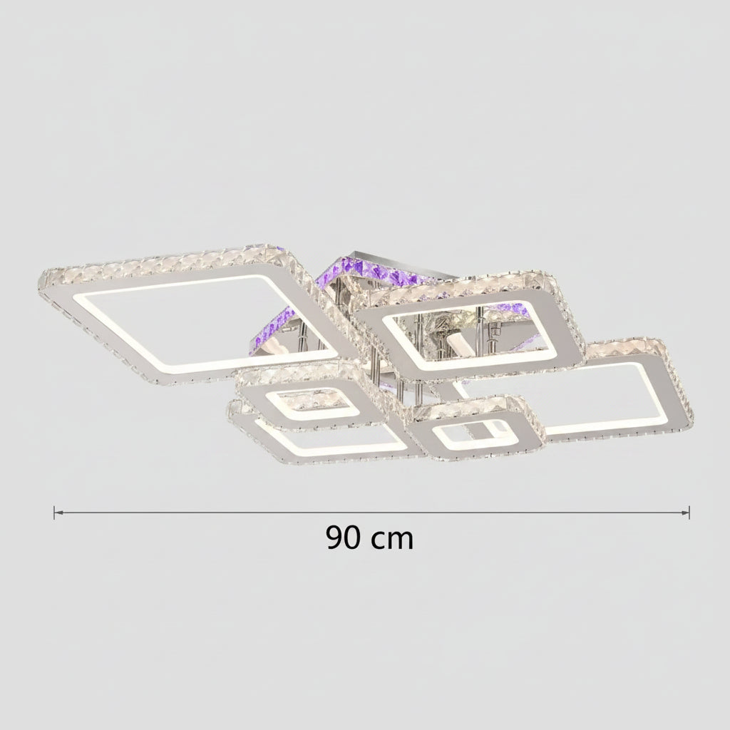 LED chandelier with remote control and crystal NOVA RHOMBA RGB 168W, 6 Squares, Cold/Warm/Neutral light, Dimmable, Shiny Chrome LED Chandeliers & Crystals Default Title Alessandro Design