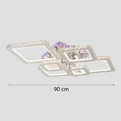 LED chandelier with remote control and crystal NOVA RHOMBA RGB 168W, 6 Squares, Cold/Warm/Neutral light, Dimmable, Shiny Chrome LED Chandeliers & Crystals Default Title Alessandro Design
