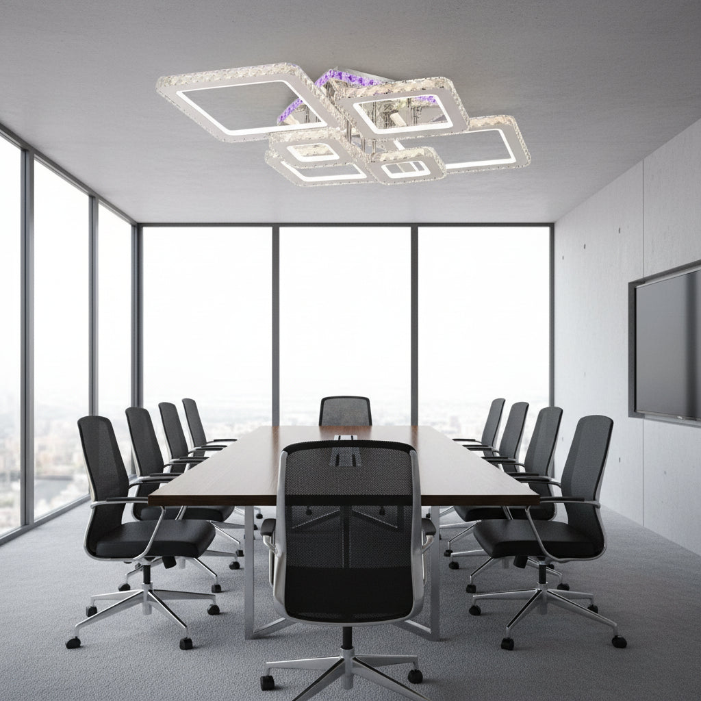 LED chandelier with remote control and crystal NOVA RHOMBA RGB 168W, 6 Squares, Cold/Warm/Neutral light, Dimmable, Shiny Chrome LED Chandeliers & Crystals Default Title Alessandro Design