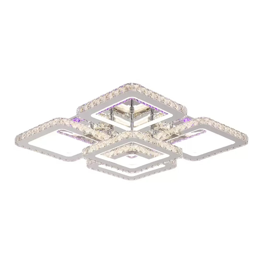 LED chandelier with remote control with crystal QUADRIA SUPREMO RGB, 143W, 5 Squares, Cold/Warm/Neutral light, Dimable, Shiny Chrome LED Chandeliers with Remote Control Default Title Alessandro Design