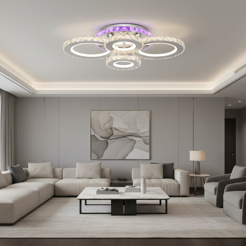 LED chandelier with remote control and crystal NOVA ROTONDA RGB 82W, 4 Circles, Cold/Warm/Neutral light, Dimmable, Chrome LED Chandeliers & Crystals Default Title Alessandro Design