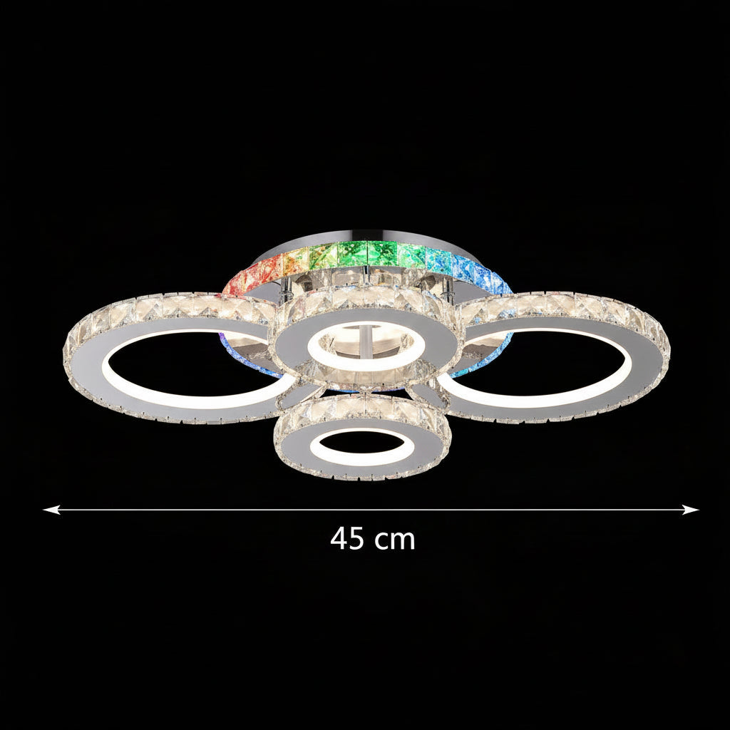 LED chandelier with remote control and crystal NOVA ROTONDA RGB 82W, 4 Circles, Cold/Warm/Neutral light, Dimmable, Chrome LED Chandeliers & Crystals Default Title Alessandro Design